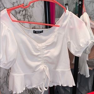 White scrunch crop top